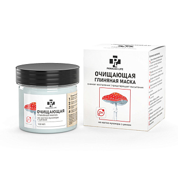 Очищающая глиняная маска с мухомором пластик 100 мл, «PANACEA LIFE»